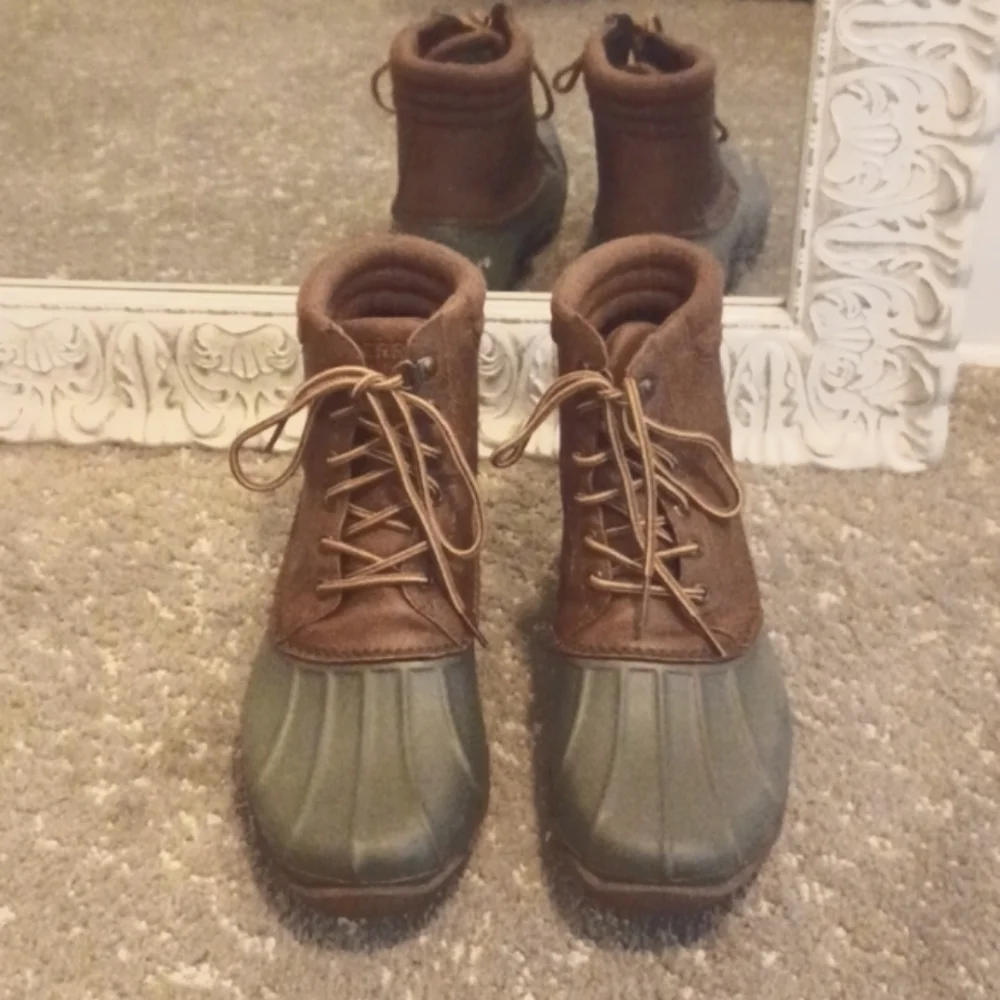Sperry Top Sider Waterproof Duck Boot Olive and Tan